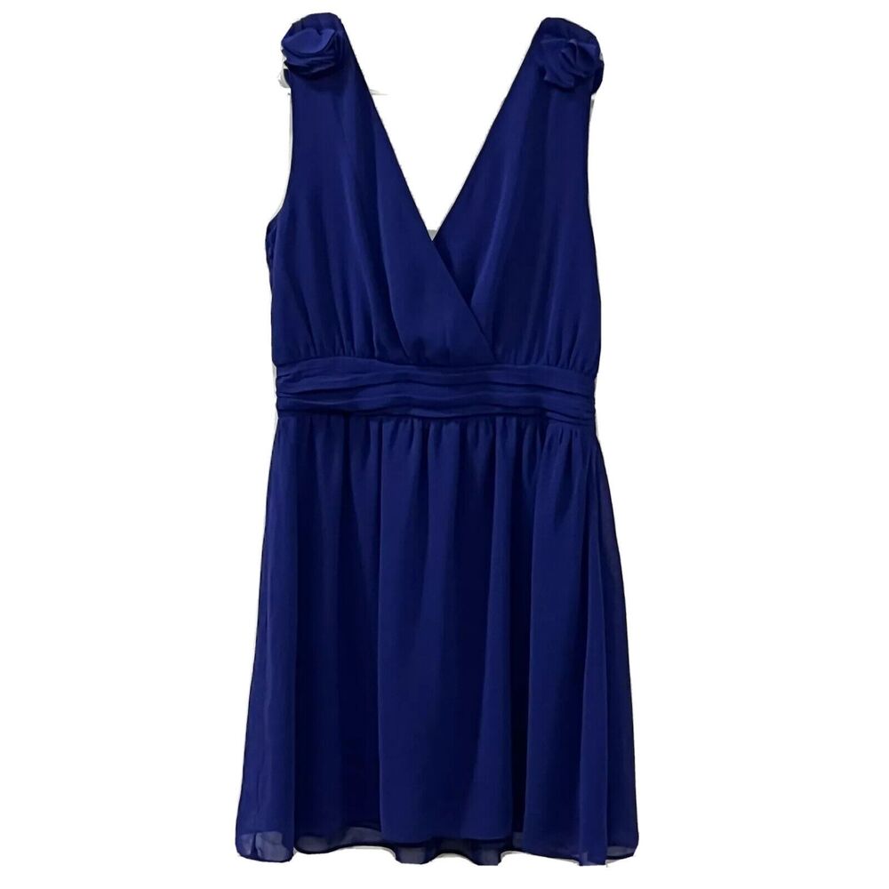Paraella Open Back Mock Wrap Sleeveless Blue Violet Short Dress Size Small